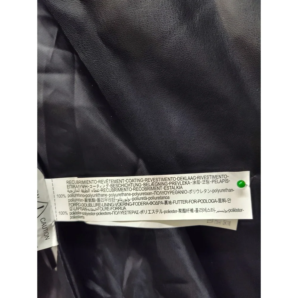 Zara Womens Faux Leather Double Breasted Trench Coat Black XS Longline Belted